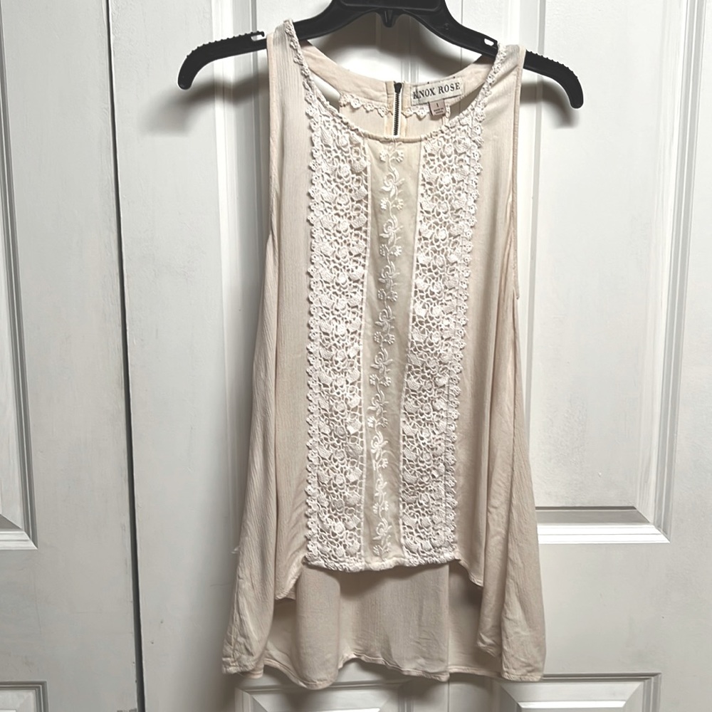 Knox Rose Cream White Lace High Low Rayon Tank Top Size Jr 1